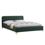 Lit double glamour couchage 140x190 cm avec sommier et pieds en m�tal dor� style baroque rev�tement en ...