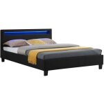 Lit led double 140x190 cm avec sommier t�te de lit confortable lit 1 place rev�tement en tissu noir rioja ...
