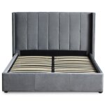 Lit double magorial avec sommier relevable 140x190cm velours gris