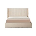 Menzzo lit double magorial avec sommier relevable 160x200cm tissu bouclette cr�me - tissu bouclettetissu ...
