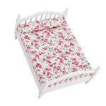 Lit double pour maison de poup�e omabeta - motif floral - accessoire de jeu