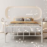 Okwish lit adulte 140�200cm - cadre de lit en m�tal - capacit� de charge 204 kg - blanc - style industriel ...