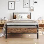 Lit adulte 140�200cm - cadre de lit en m�tal - charge de 204 kg - noir - okwish