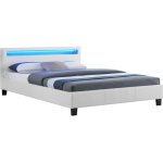 Lit led double 140x190 cm avec sommier t�te de lit confortable lit 1 place rev�tement synth�tique blanc ...