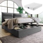 Lit coffre 140x200 avec sommier et matelas tte de lit rglable en hauteur lit double hydraulique pour ...
