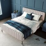 Lit double - leytn - 160 x 200 cm - rembourr en lin - tte de lit rglable - sommier  lattes inclus ...