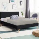 Idmarket lit double scandinave oslo avec t�te de lit et sommier 160 x 200 cm tissu noir