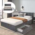 Lit double en velours 140 x 200 cm avec tiroirs - 2 personnes - style scandinave - gris