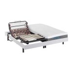 Lit électrique de relaxation lattes et plots + matelas mémoire de forme - 2 x 80 x 200 cm - blanc - dionysos ... Lit électrique de relaxation lattes et plots + matelas mémoire de forme - 2 x 80 x 200 cm - blanc - dionysos ...
