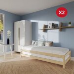 Lit empilable jonas 80x200 (lot de deux lits) + 2 sommiers / naturel