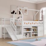 Lit enfant - redom - 90x200cm - avec toboggan et escalier - 1 tiroir - bois blanc