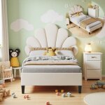Lit pour enfant - 90x200 cm - leww - lit rembourr - lit ado  lattes en bois - lit simple fille - velours ...