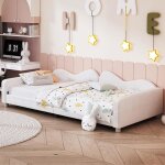 Modernluxe lit enfant 90x200 cm lit simple canap� lit sommier � lattes tissu en peluche blanc