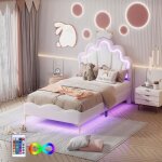 Lit enfant 90x200 - pergar - princesse - led - blanc - moulure de couronne