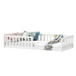 Lit enfant gustavo lit au sol 90x200 cm dinspiration montessori avec barri�res de protection en pin massif ...