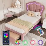 Lit enfant - leytn - 90 x 190 cm - velours avec clairage led - tiroir de rangement - sommier inclus