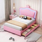 Lit enfant - leytn - modle princesse - 90 x 200 cm - 2 tiroirs - led multicolore