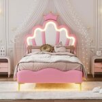 Lit enfant - leytn - lit princesse - 90x200 cm - cuir pu - lumire led rglable