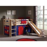 Lit enfant mezzanine toboggan nature domino - vipack - pino - bois massif - 90x200 cm - bleu