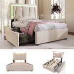 Lit enfant - modernluxe - 90x200cm - led - tiroirs - lin beige