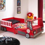Lit enfant pompier 70x140cm rouge