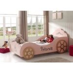 Lit enfant princesse voiture rose - paris prix - 1 personne - 90 x 200 cm - a lattes - bois
