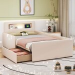 Lit enfant simple 90200cm - canap - lit avec veilleuse et chargement usb espaces de rangement et sommier ...