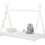 Lit tipi elin lit enfant simple en bois type montessori 90 x 200 cm en pin massif lasur� blanc