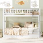Lit superpos� enfant 90�200 cm 3 places lit triple avec lit gigogne rampes hautes escalier stable blanc ...