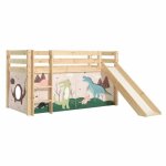 Lit enfant sur�lev� avec toboggan pino dino 90x200cm naturel