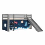 Lit enfant surlev avec toboggan pino space shuttle 90x200cm gris