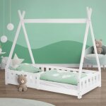 Ml - design lit denfants tipi blanc avec protection contre les chutes en bois de pin massif 80x160 cm ...
