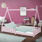 Ml - design lit denfants tipi 90x200 cm rose avec protection antichutes et sommier � lattes en bois de ...