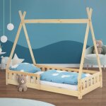 Ml - design lit denfants tipi naturel avec protection contre les chutes en bois de pin massif 80x160 ...