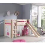 Lit enfant avec toboggan - paris prix - pino princesse - bois - 90 x 200 cm - inclus sommier et tente ...