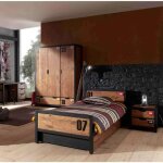 Pack - lit enfant sommier & tiroir alex 90x200cm marron & noir