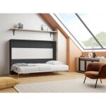 Lit escamotable 140 x 200 cm - ouverture horizontale manuelle - anthracite et naturel + matelas - malina ...