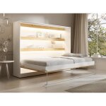 Lit escamotable 140 x 200 cm - ouverture horizontale manuelle - avec leds - blanc et naturel + matelas ...