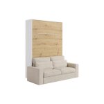 Lit escamotable 140 x 200 cm - ouverture verticale manuelle - avec leds - blanc et naturel + canap - ...