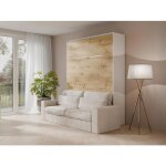 Lit escamotable 140 x 200 cm - ouverture verticale manuelle - avec leds - blanc et naturel + matelas ...