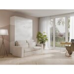 Lit escamotable 160 x 200 cm - ouverture verticale manuelle - avec leds - blanc + canap� - rapili