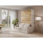 Lit escamotable 160 x 200 cm - ouverture verticale manuelle - avec leds - blanc et naturel + canap� - ...