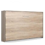 Lit escamotable horizontal vanier d�cor ch�ne couchage 120 x 200 cm