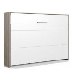 Lit escamotable horizontal vanier d�cor ch�ne fa�ade blanche couchage 140 x 200 cm