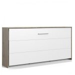 Lit escamotable horizontal vanier d�cor ch�ne fa�ade blanche couchage 90 x 200 cm