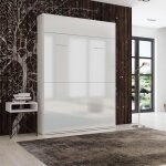 Lit escamotable studio fa�ade blanc brillant couchage 140 * 200 cm ouverture assist�e et pied automatique ...