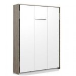 Lit escamotable vanier d�cor ch�ne fa�ade blanche couchage 140 x 200 cm