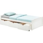 Lit fonctionnel mia avec rangements 3 tiroirs 90 x 190 cm en pin massif lasur� blanc