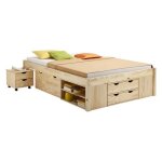 Lit fonctionnel sabrina lit double pour enfant ou adulte en pin massif naturel avec 2 tables de chevet ...