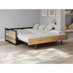 Lit gigogne 120 x 200 et 90 x 200 cm - mdf pin et m�tal - naturel et anthracite + matelas - boston